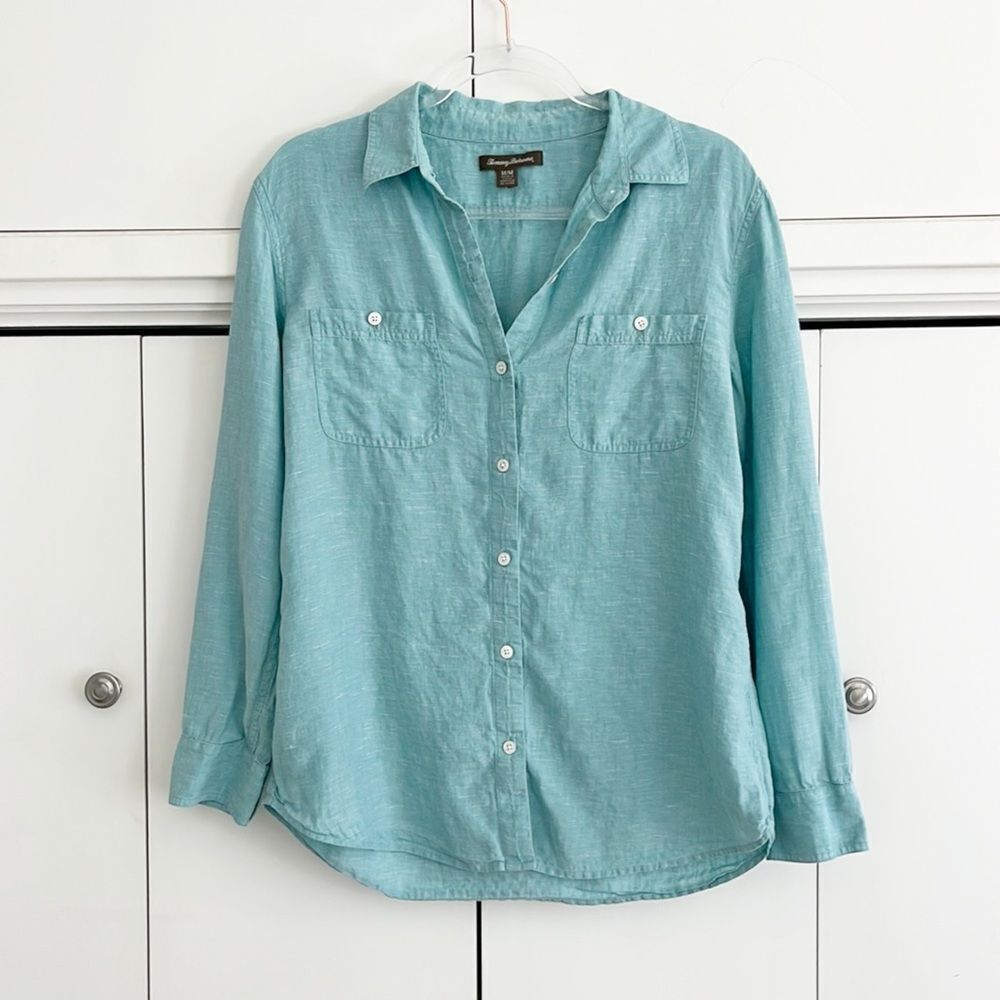 Tommy Bahama Light Aqua Button-Down Linen Shirt